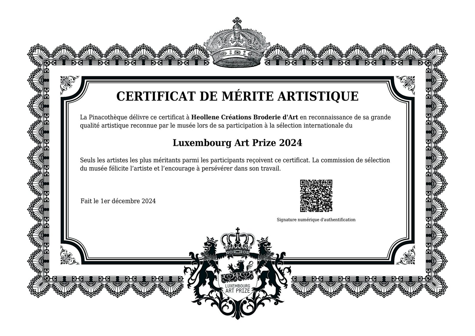 Certificat de mérite artistique